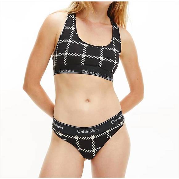 NEW CALVIN KLEIN modern cotton bikini bottom in window pane black - Picture 1 of 3